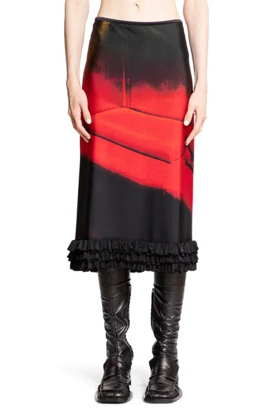 Jil Sander Abstract Straight Ruched Midi Skirt In Black