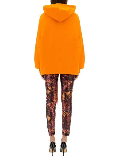 Versace Jeans Couture Hoodie With Logo And Crystals In Orange