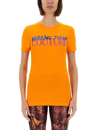 Versace Jeans Couture Institutional Logo T-shirt In Orange