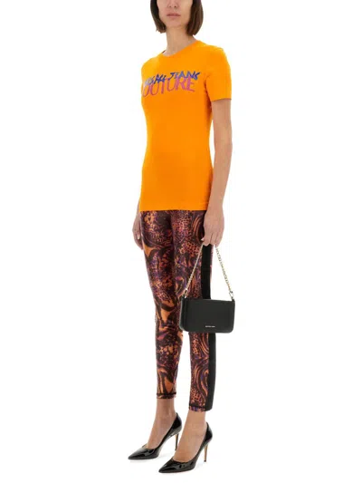 Versace Jeans Couture Institutional Logo T-shirt In Orange