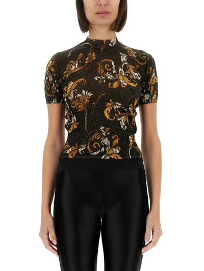 Shop Versace Jeans Couture "outline Baroque" Knitted T-shirt In Black
