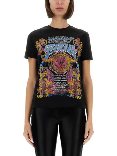 Versace Jeans Couture Fitted T-shirt With Graphic Print And Classic Silhouette In Black