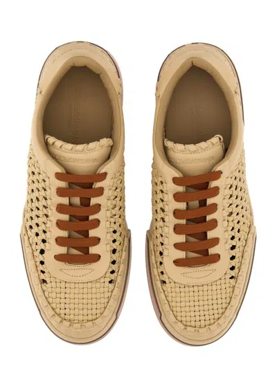 Dolce & Gabbana Cappuccino Leather Portofino Sneakers In Beige