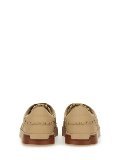 Dolce & Gabbana Cappuccino Leather Portofino Sneakers In Beige