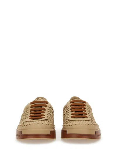 Dolce & Gabbana Cappuccino Leather Portofino Sneakers In Beige