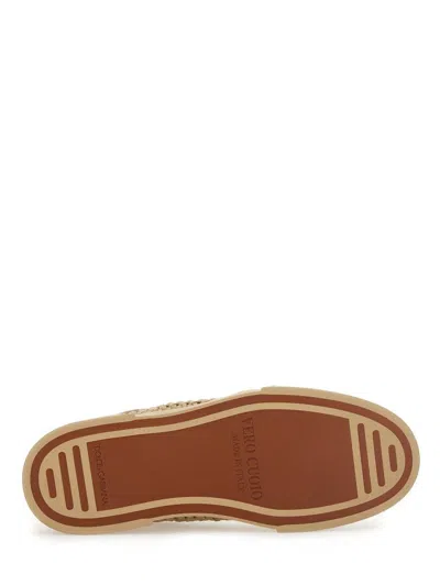 Dolce & Gabbana Cappuccino Leather Portofino Sneakers In Beige