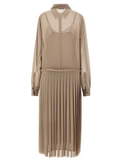 Ami Alexandre Mattiussi Pleated Midi Shirt Dress In Nude