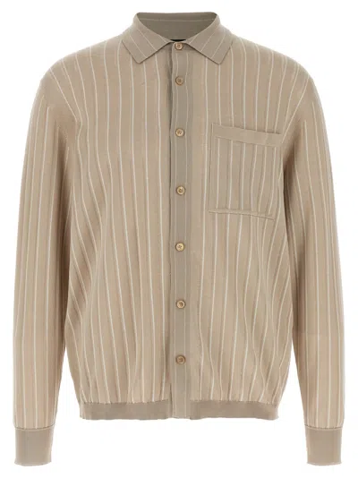 Brioni Knit Shirt With Chest Pocket And Ribbed Finish