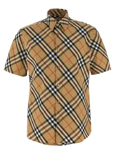 Burberry Short-sleeved Check Pattern Shirt With Button-down Collar