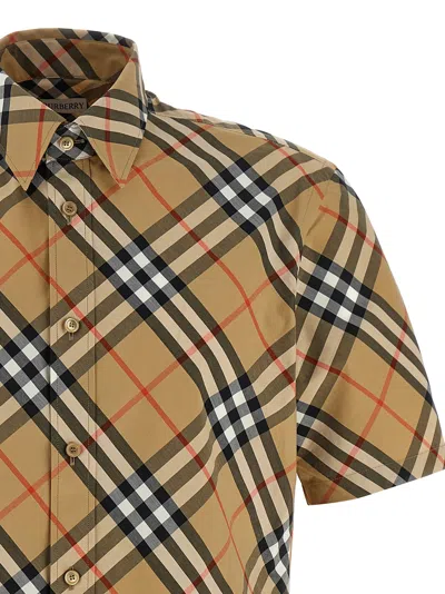 Burberry Short-sleeved Check Pattern Shirt With Button-down Collar