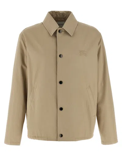 Burberry Gabardine Jacket With Collared Neck And Side Pockets