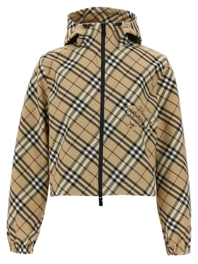 Burberry Hooded Check Pattern Jacket With Elasticated Cuffs