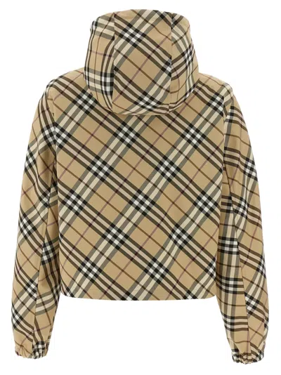 Burberry Hooded Check Pattern Jacket With Elasticated Cuffs
