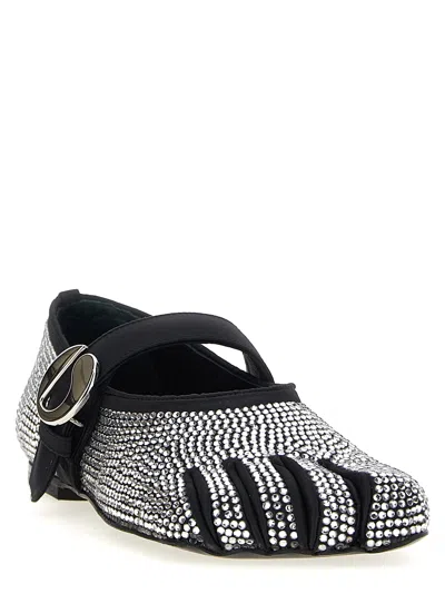 Coperni 'colette' Multicolor Ballet Flats With Five-toe Design And All-over Applied Crystals In Tech Fabric