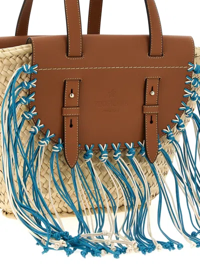 Cuba Lab Structured Brown Handbag With Woven Straw