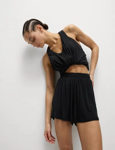 Goodmove Women's Modal Rich Ribbed Relaxed High Waisted Yoga Shorts In Black
