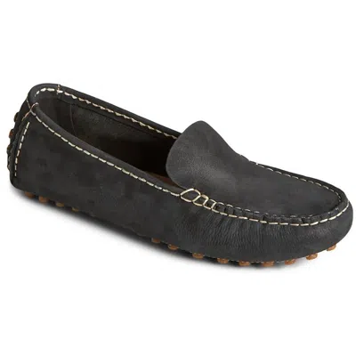 Sperry Port Driver Womens Studded Leather Moccasins In Black