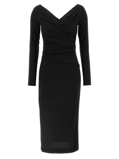 Dolce & Gabbana Draped V-neckline Midi Length Dress In Black