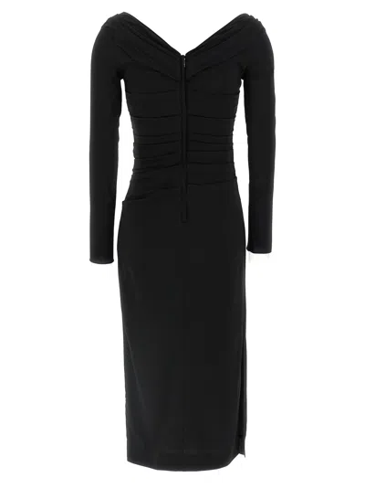 Dolce & Gabbana Draped V-neckline Midi Length Dress In Black