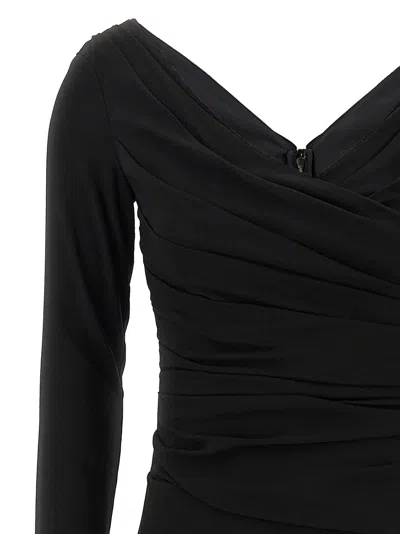 Dolce & Gabbana Draped V-neckline Midi Length Dress In Black