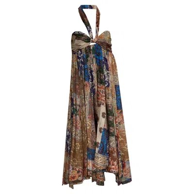 Zimmermann Devi Pleated Paisley-print Silk Halterneck Midi Dress In Multi