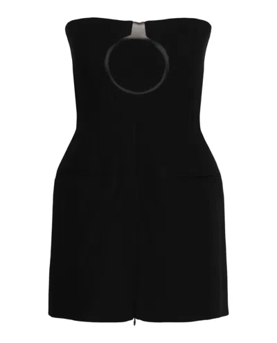 Ferragamo Pure Wool Mini Dress With Tulle Insert In Black