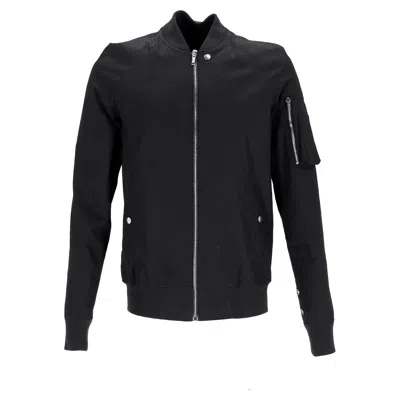 Rick Owens Zipped Bomber Jacket With Arm Pocket In Black Cotton In Black