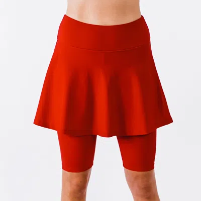 Calypsa Women's Flared Mid-thigh Swim Skirt With Bike Shorts In Red