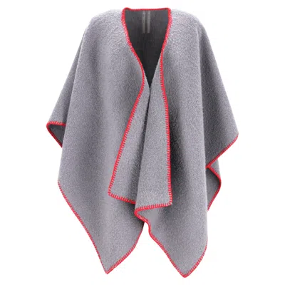 Rick Owens Whipstitch-edged Poncho In Grey Wool In Grey