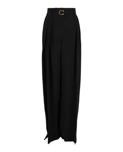 Ferragamo Pleated Wide-leg Trousers In Black