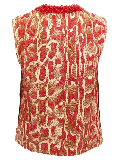Dries Van Noten Sleeveless V-neck Animal Print Sequin Trim Top