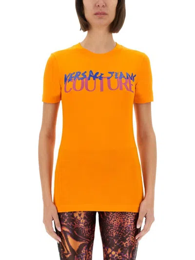 Versace Jeans Couture Institutional Logo T-shirt In Orange
