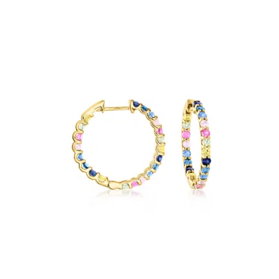 Ross-simons Multicolored Sapphire Inside-outside Hoop Earrings In 14kt Yellow Gold In Multi