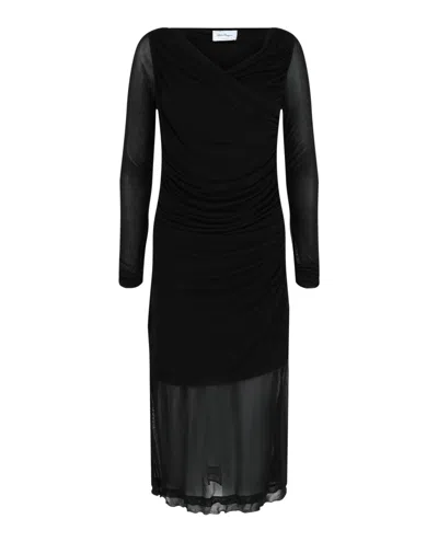 Ferragamo Ruched Long Sleeve Mini Dress In Black