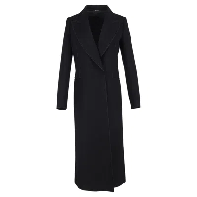 Maison Margiela Visible Stitch Maxi Coat In Black Wool In Black