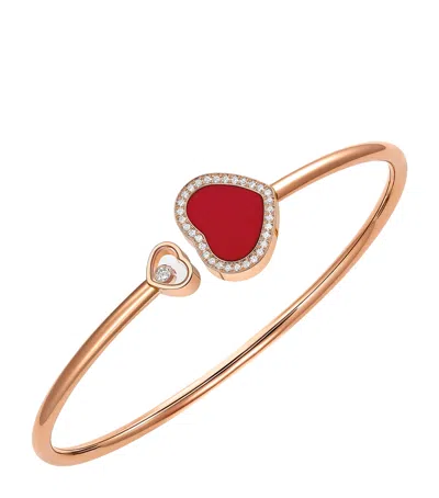 Chopard Rose Gold, Diamond And Red Stone Happy Hearts Bangle In Rose Gold