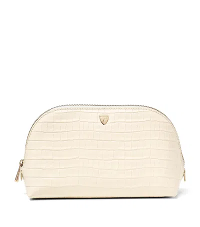 Aspinal Of London Small Croc-embossed Leather Classic Make-up Bag In Neutral