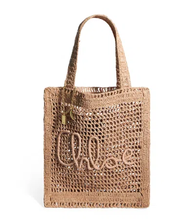 Chloé Chloe Women Antiqued Pink Raffia Estate Banana Shopping Bag In Pattern