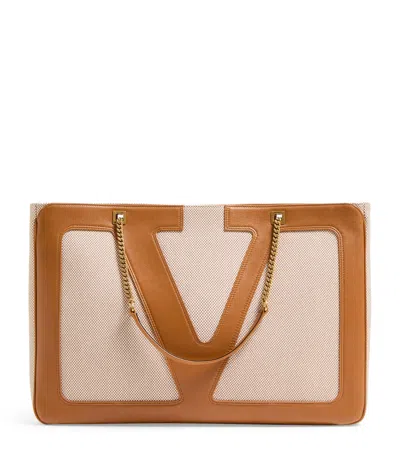 Valentino Large Canvas And Leather Viva Superstar Tote Bag In Brown