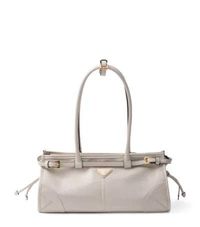 Prada Medium Enamel Triangle Logo Two-way Bag In White