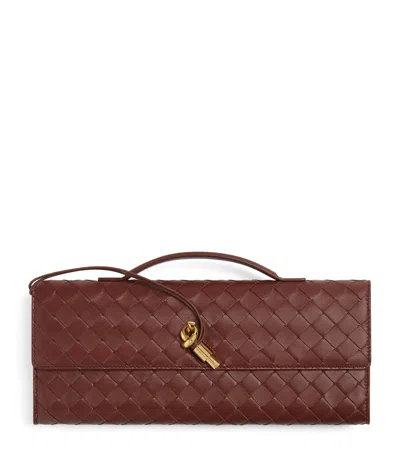 Bottega Veneta Mini Lambskin Andiamo Clutch Bag In Brown