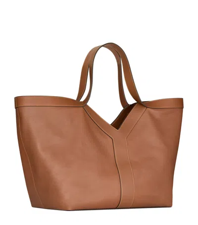 Saint Laurent Large Y Calf Leather Tote Bag In Brown