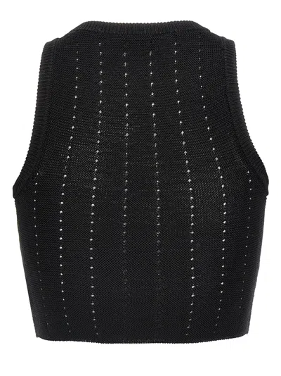 Etro Black Crop Top With Knitted Design And Openwork Detail