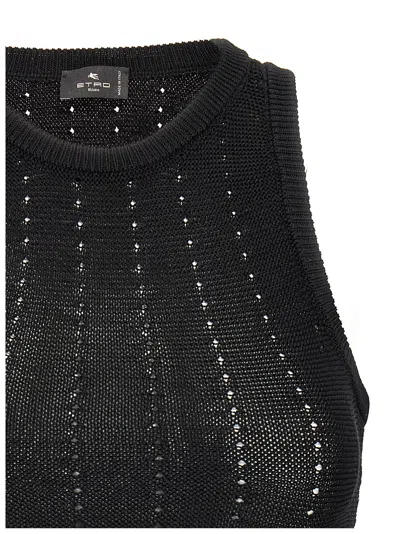 Etro Black Crop Top With Knitted Design And Openwork Detail