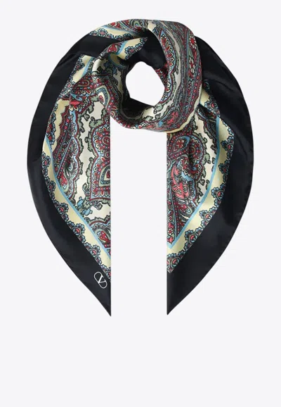 Valentino Garavani Silk Scarf With Paisley Print Women In Cream