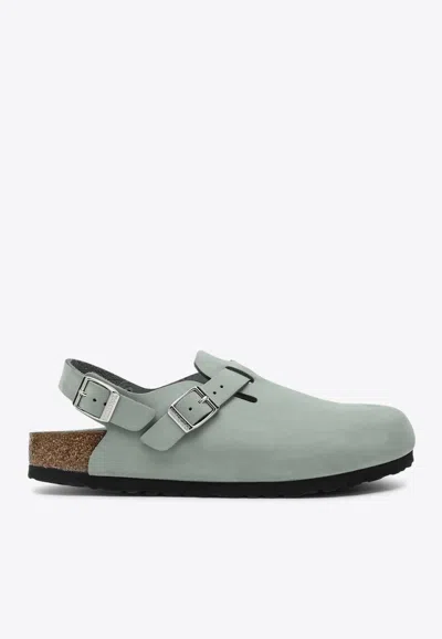 Birkenstock 'tokio' Light Blue Mules With Buckles On The Front And Back In Green