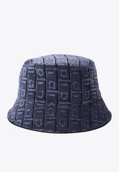 Ferragamo Logo Jacquard Cloche Hat In Blue