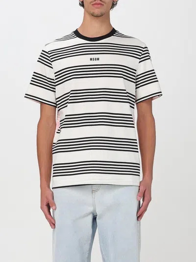 Msgm Rear Contrast Stripes Crew Neck T-shirt In Black