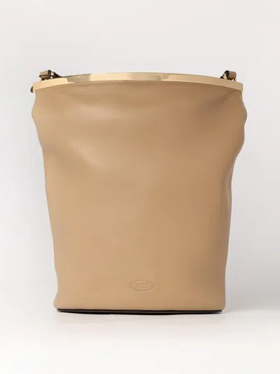 Tod's Beige Leather Magenta Bucket Bag In Rope