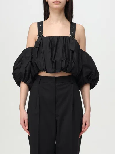 Pinko Adjustable Strap Crop Top With Puff Sleeves In Black